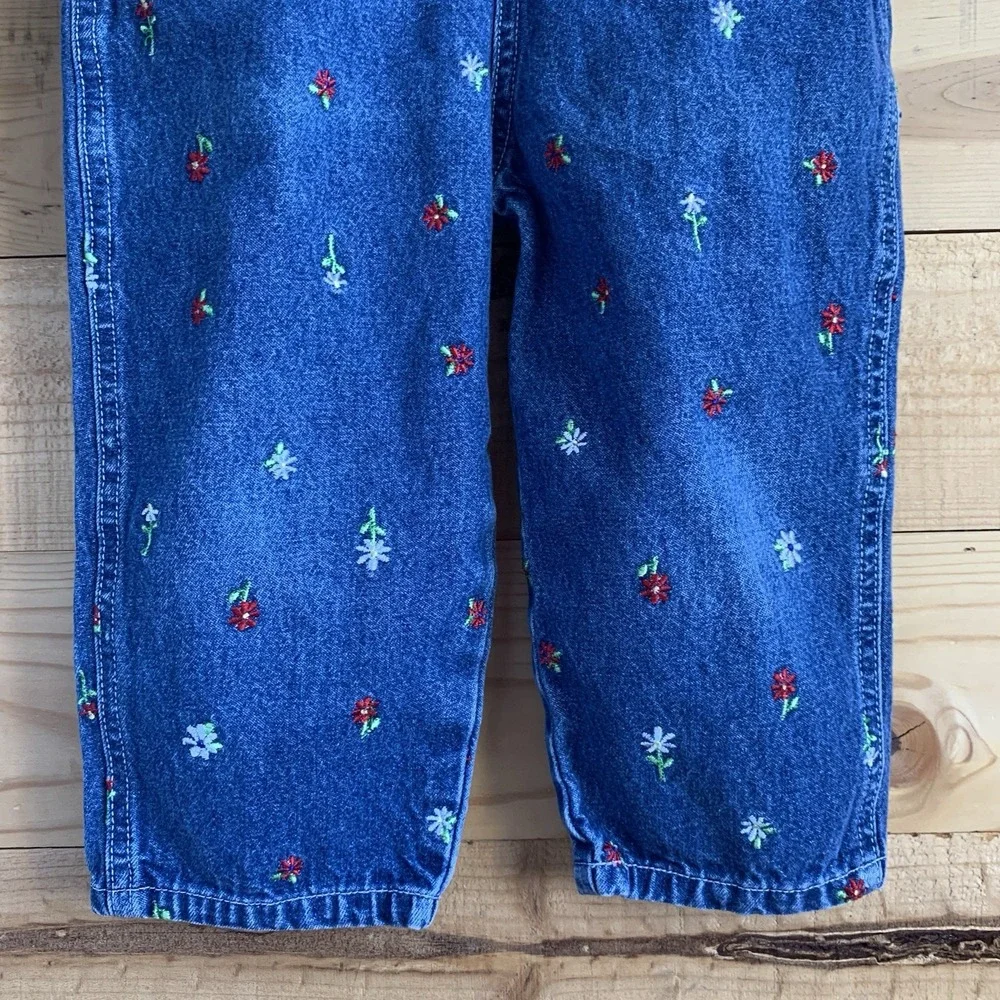 Vintage Carters 2T Daisy Bib Overalls Denim Floral Jean‎ 90's